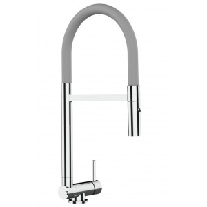 VIZIO Küchenarmatur für Vorfenster-Montage, verchromt/grau, mit Handbrause und schwenkbarem Auslauf.