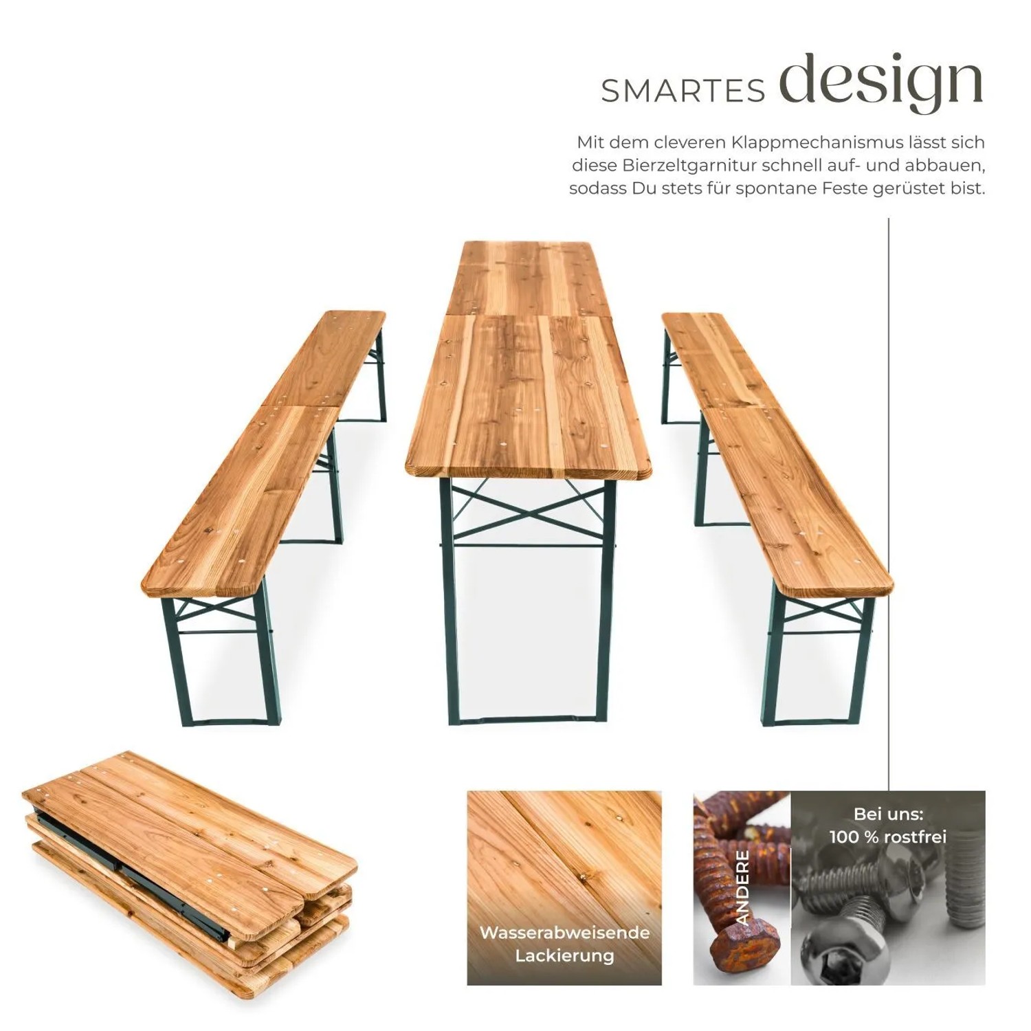 Tectake Bierzeltgarnitur Ralf 3 Teilig  Klappbar Tisch 220 x 50 5 x 77 5 cm  Bank 220 x 25 x 47 5 cm  220 x 50 50 x 77 50 cm Braun_4