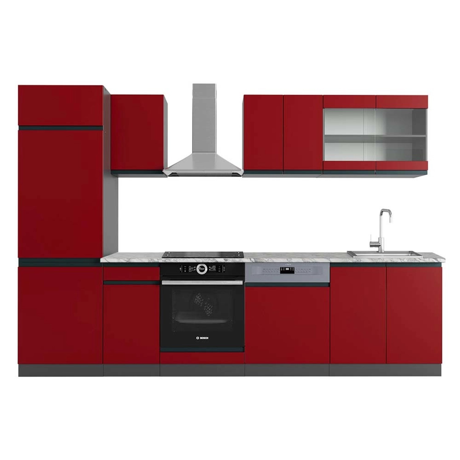 Vicco R-Line Küchenzeile Rot/Anthrazit 300 cm AP Marmor günstig online kaufen