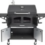 Schwarzer El Fuego Holzkohlegrill Grand Ontario mit Tresordesign, Fronttüren und Ablageflächen.