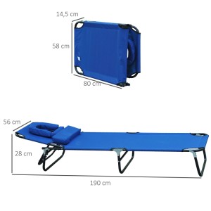 Outsunny Sonnenliege Oxford-Stoff Stahlrohr Blau L190 x B56 x H28 cm