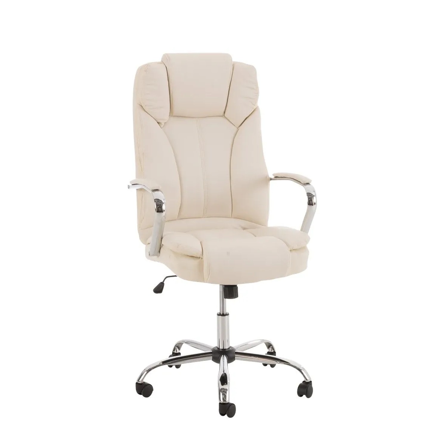 DELUKE Bürostuhl JUBEL 115x62x70 Creme Kunstleder Metall In Chromoptik Gestell Ergonomische Bürostühle Homeoffice Stuhl