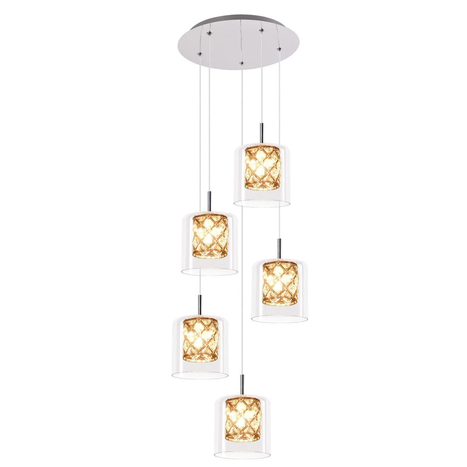 ZMH Pendelleuchte 5 flammig Modern Kristall Glas Höhenverstellbar G9 Hängeleuchte für Wohnzimmer Esszimmer Küche