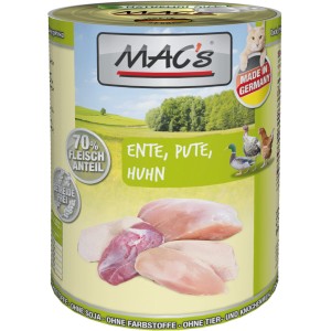 Mac's Katzen-Nassfutter Ente, Pute, Huhn, 400g Dose. Getreidefreies Alleinfutter mit hohem Fleischanteil.