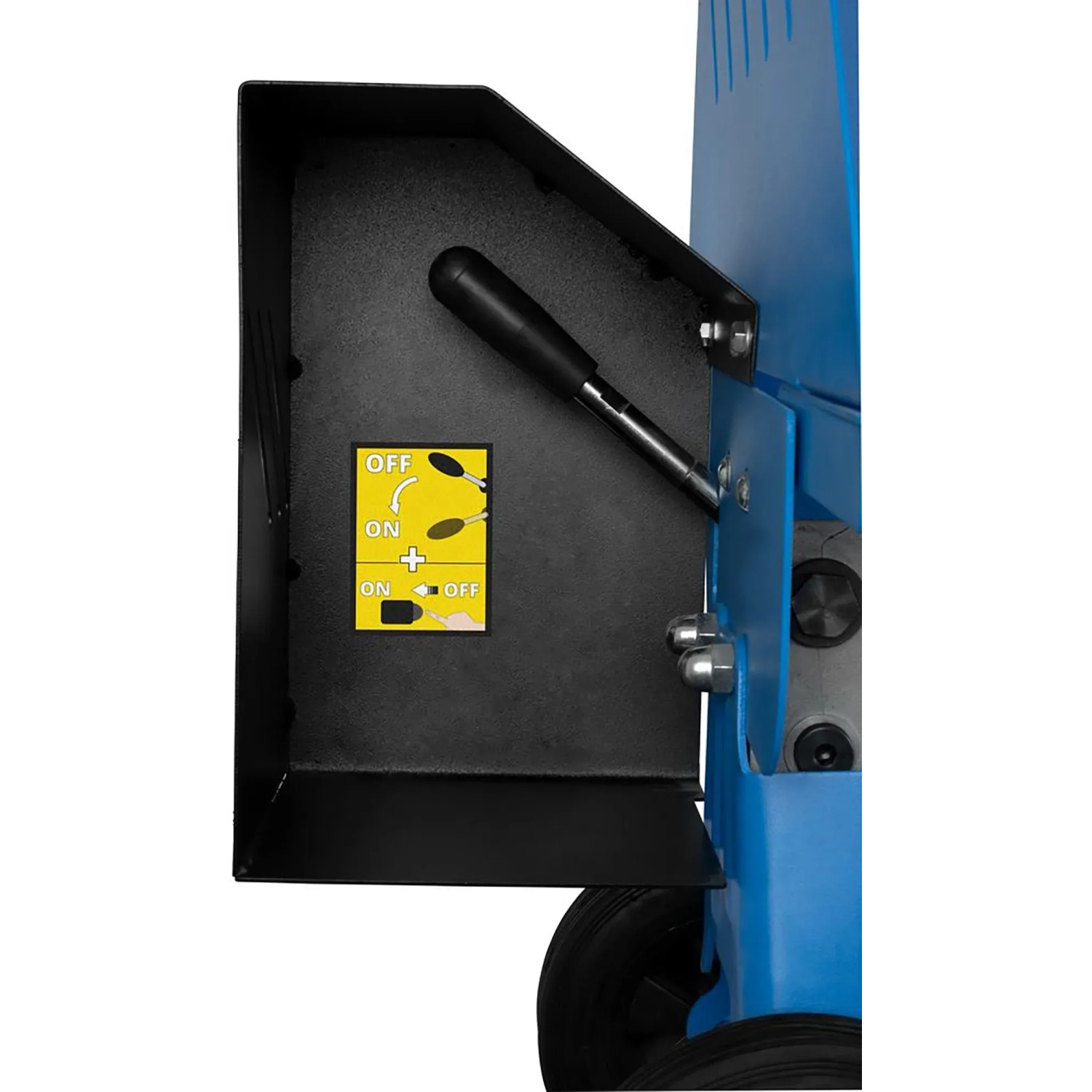 Detailaufnahme: Bedienelemente des Güde Holzspalter GHS 500/6,5TE mit Sicherheitsabdeckung und Schalter.