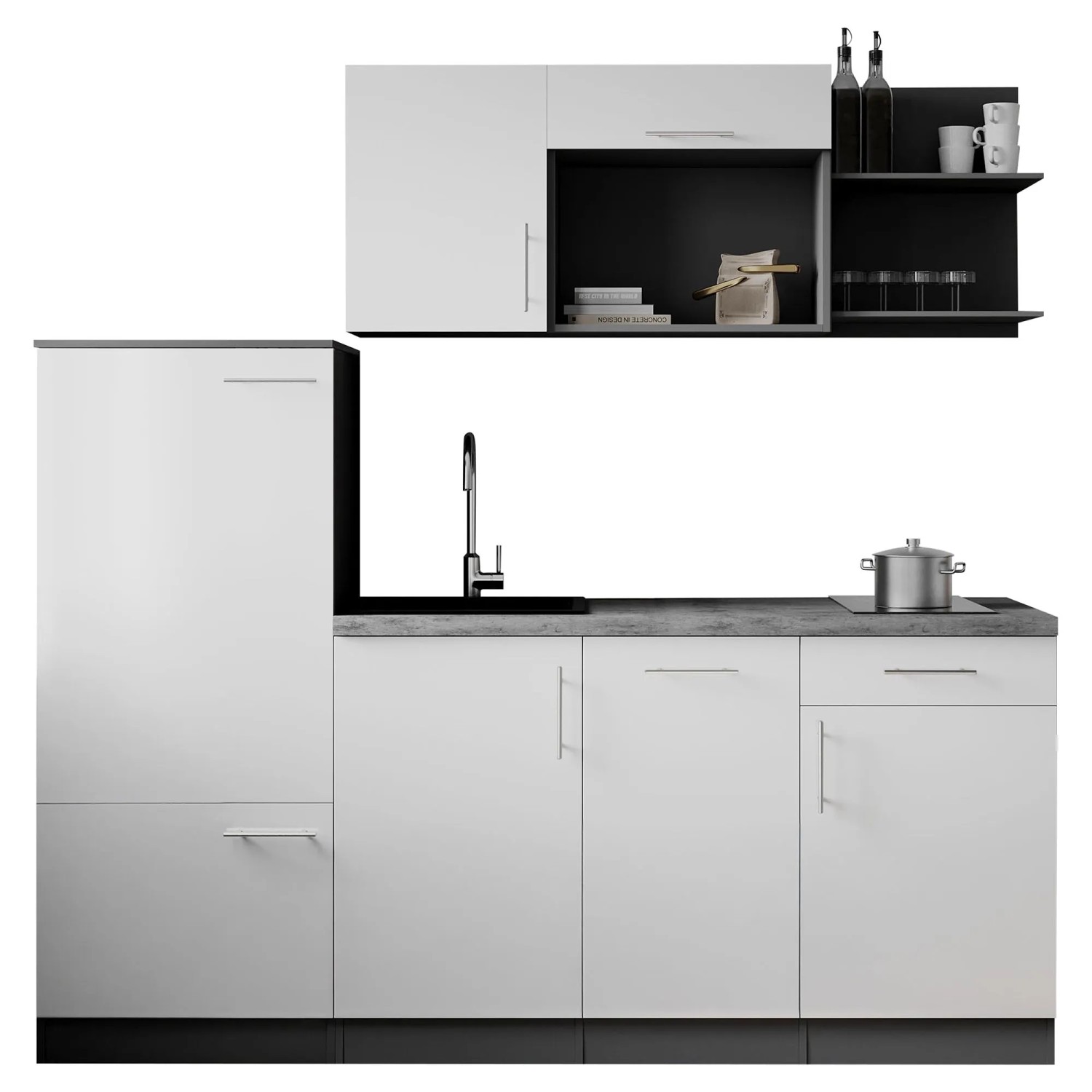 Respekta Singleküche Oliver 205 cm H 200 cm Weiß Seidenglanz ohne Mikrowelle