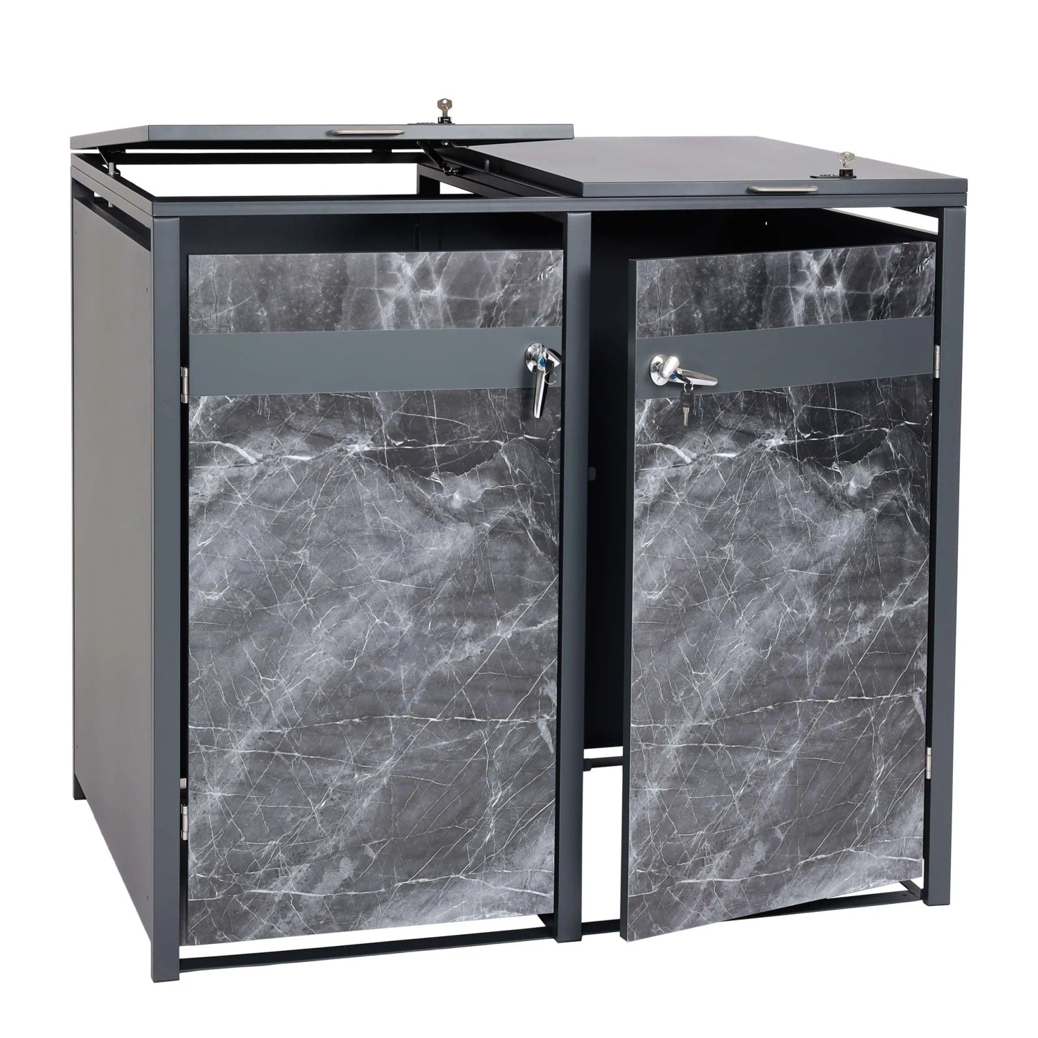 MCW 2er Mülltonnenverkleidung J82 Marmor-Optik Dunkel 117x132x80cm