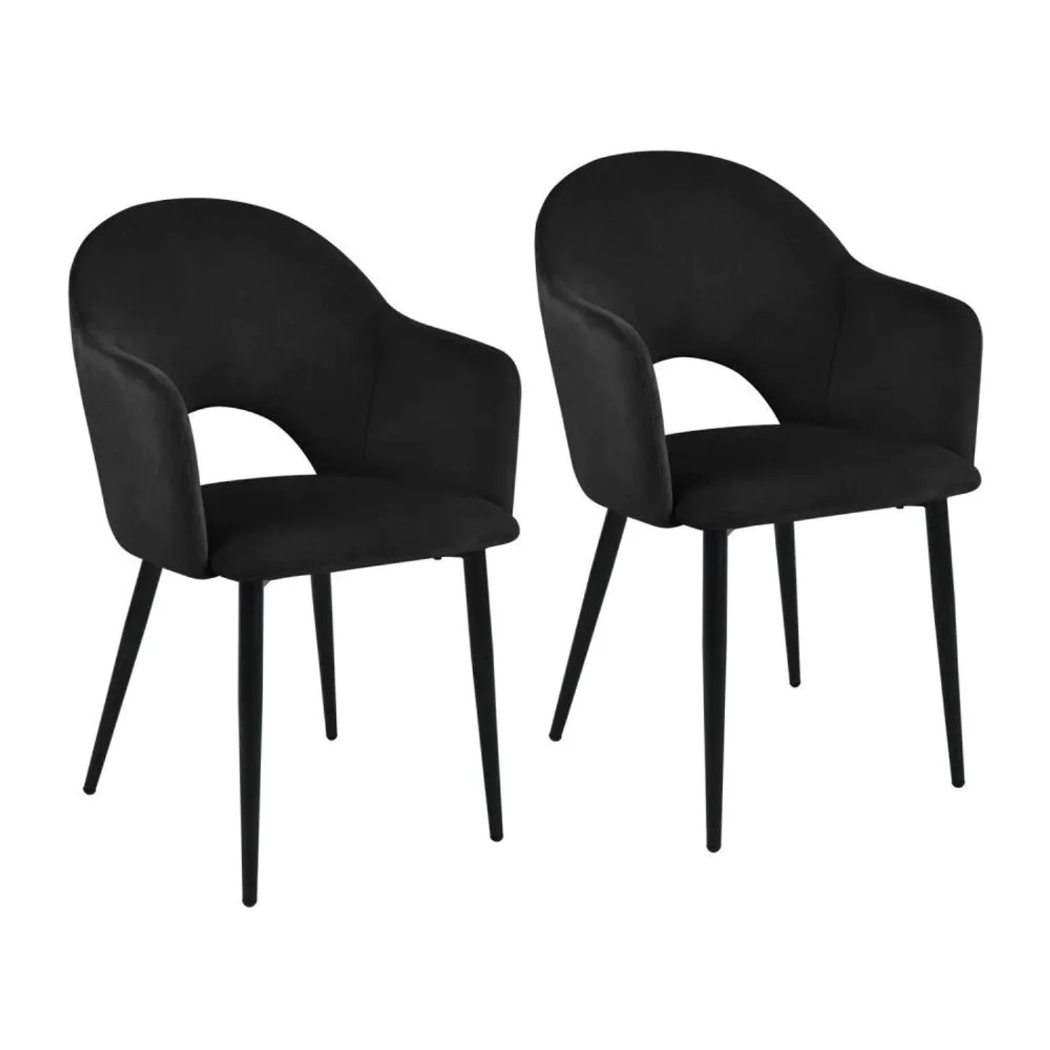 Svita Hailey 2er Set Esszimmerstühle Küchen-Sessel Gepolstert Samt Schwarz