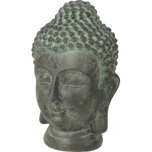 Dekorative Buddha-Figur in Grau-Antik Optik, 14x23,5 cm, für die Gartendekoration.