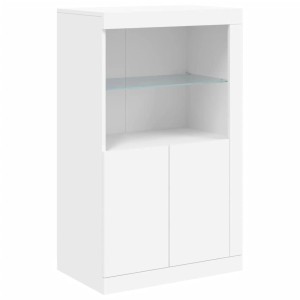Weißer vidaXL Beistellschrank mit LED-Leuchten, Glasablage und Türen. Büroschrank aus Holzwerkstoff.