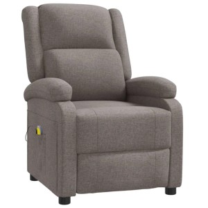 Ohrensessel mit Massagefunktion, taupefarbener Stoffbezug, Relaxsessel für Wohnzimmer.