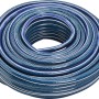 Aufgerollter, blauer LUX-TOOLS Gartenschlauch, 50 m lang, 13 mm Durchmesser.