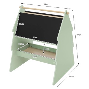Grün-naturfarbene Joyz Kreidetafel Tanne aus Holz, doppelseitig, mit Ablage und Papierrollenhalter.