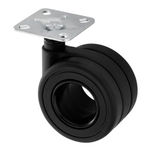 SOTECH Doppel Möbelrolle KÖLN, schwarz, Ø65 mm. Lenkrolle mit verzinkter Stahlplatte, 60 kg Tragkraft.