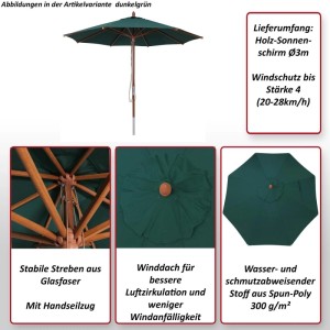 MCW Gastronomie Holz-Sonnenschirm C57b Rund Seilzug Stoßsicher Bordeaux