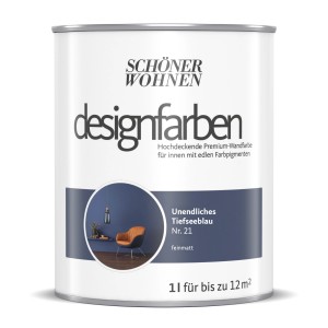 Schöner Wohnen Designfarben Unendliches Tiefseeblau, 1 l Dose. Bunte Wandfarbe für Innen.