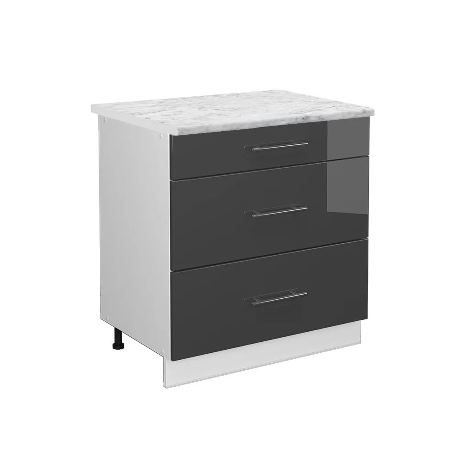 Vicco Küchenunterschrank Fame-Line Anthrazit Hochglanz Weiß 80 cm mit 3 Schubladen AP Marmor