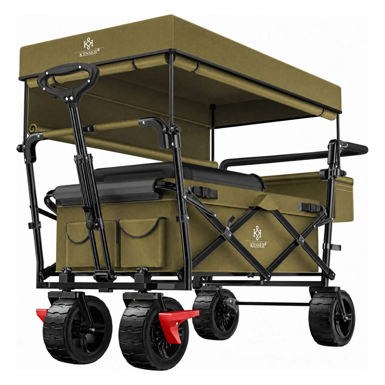 KESSER Bollerwagen GT9000 Faltbar mit Dach Belastbar Bis 150 kg Khaki