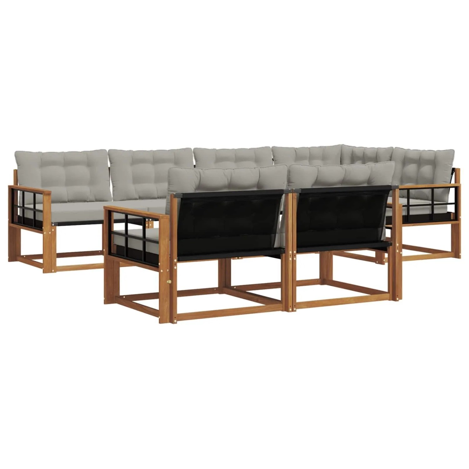 vidaXL Outdoor-Sofagarnitur mit Kissen 7-Tlg Natur und Hellgrau 3369558