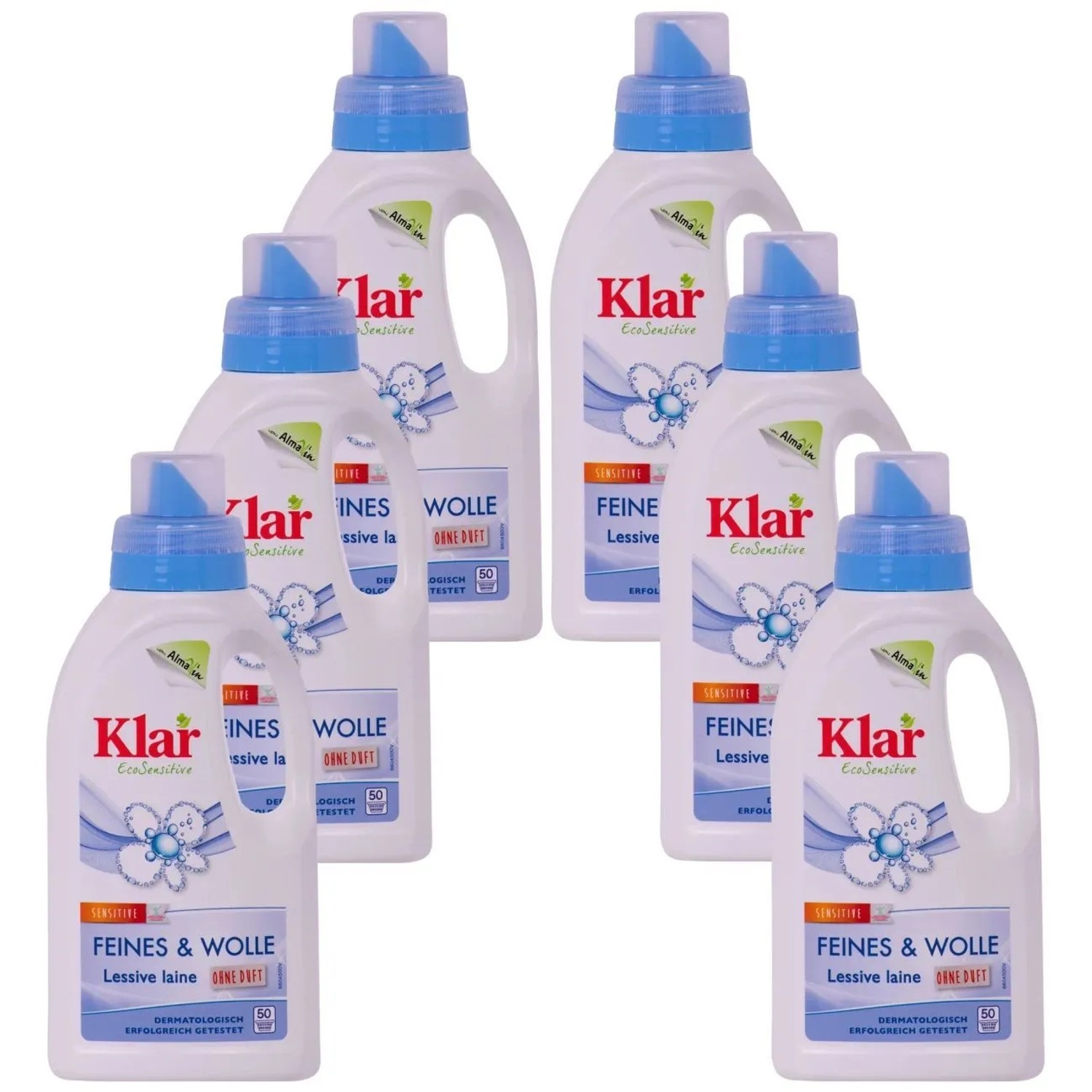 KLAR Eco Sensitive Feines & Wolle Waschmittel ohne Duft 6 X 500 ml