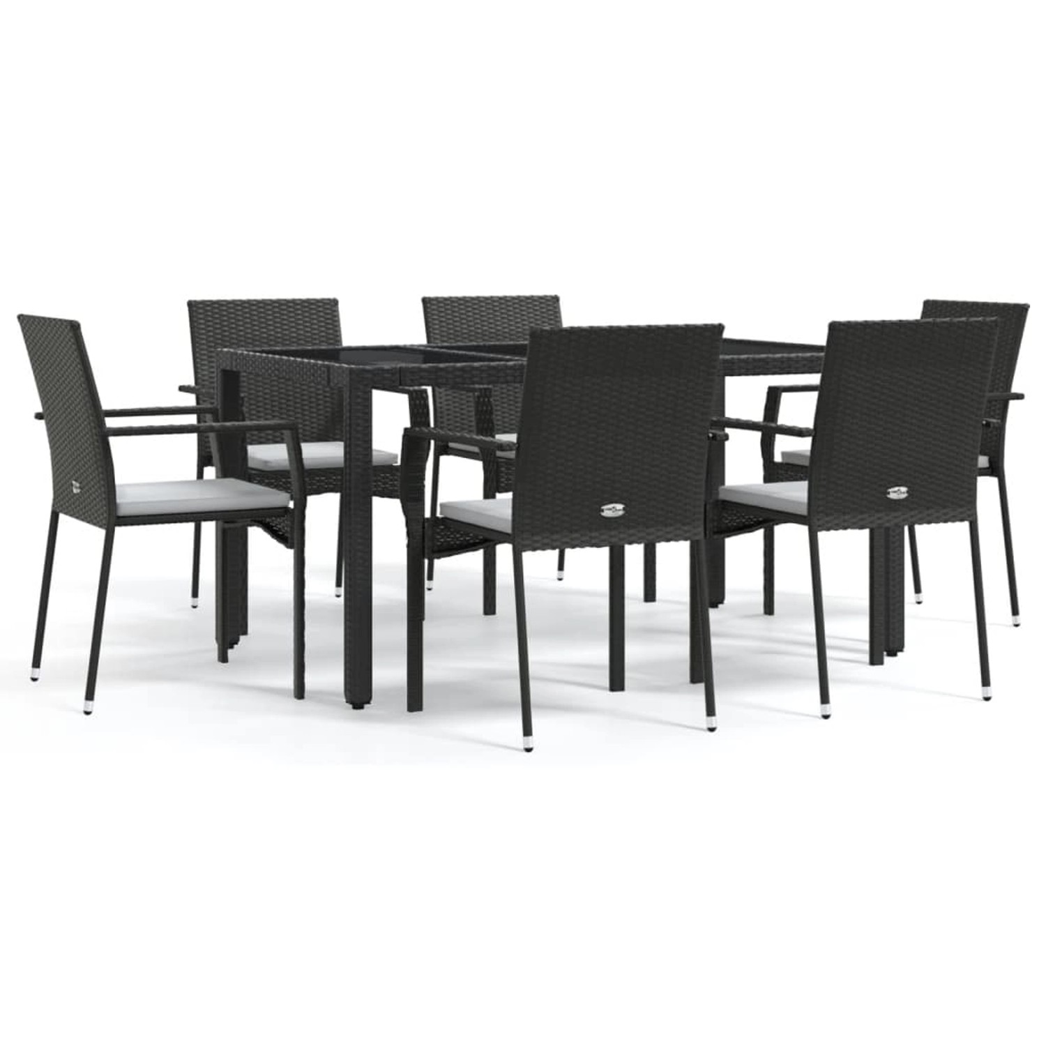 vidaXL 7-Tlg Garten-Essgruppe mit Kissen Schwarz Poly Rattan 3184978