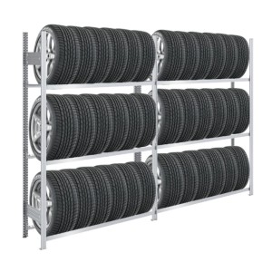 Verzinktes PROREGAL Reifenregal mit 3 Ebenen für bis zu 36 Reifen. Ideal zur Lagerung in Garage oder Keller.
