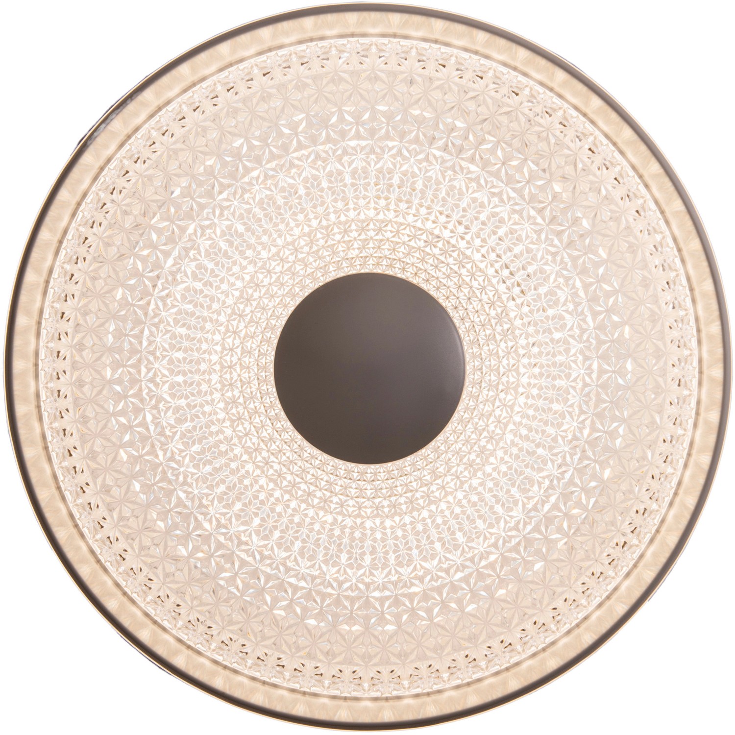 Runde LED-Deckenleuchte Boise (51 cm) mit Muster und zentralem, dunklen Kreis.