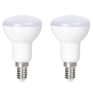 Zwei Hama LED-Reflektorlampen R50 E14, 470 lm, warmweiß, als Ersatz für 40W Glühbirnen.