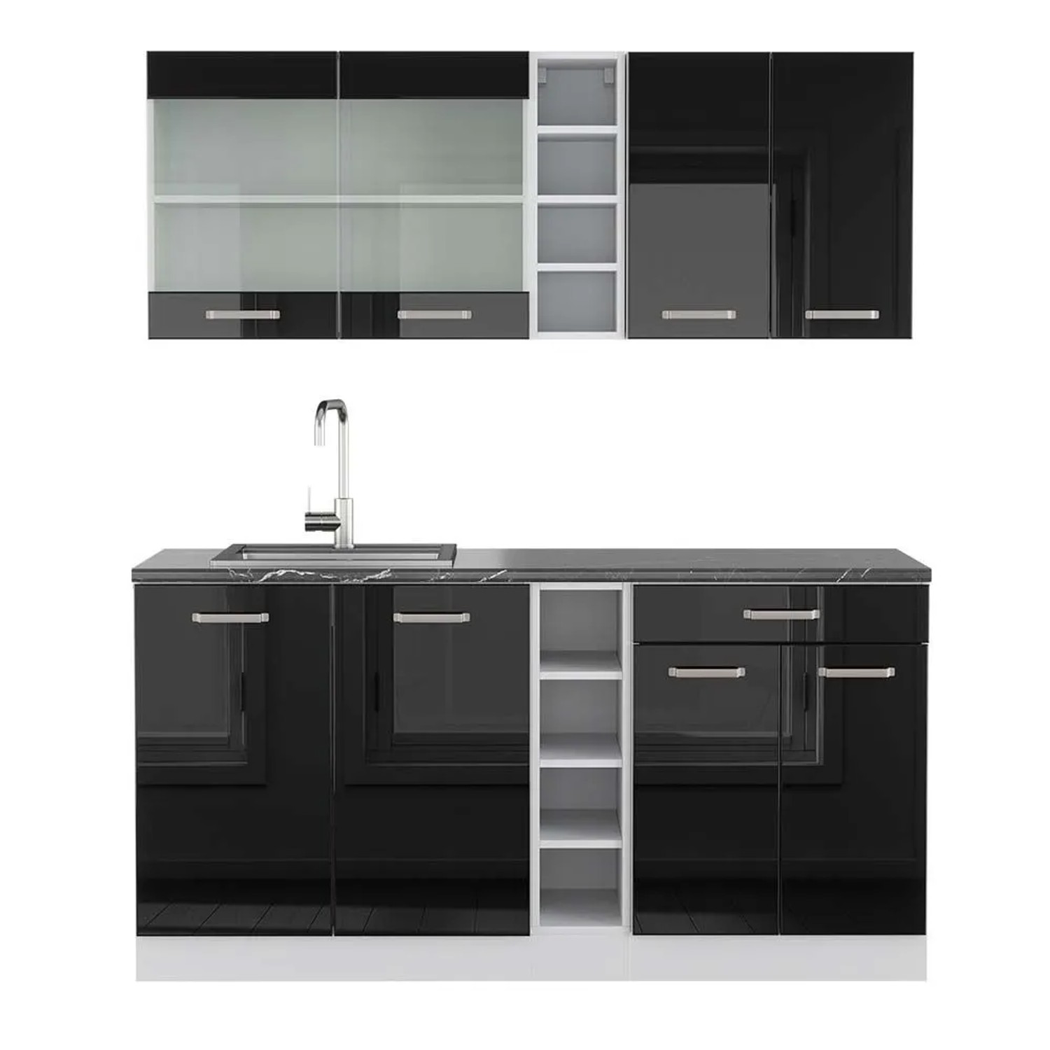 Vicco R-Line Singleküche Schwarz Hochglanz Weiß 160 cm AP Anthrazit ohne E-Geräte