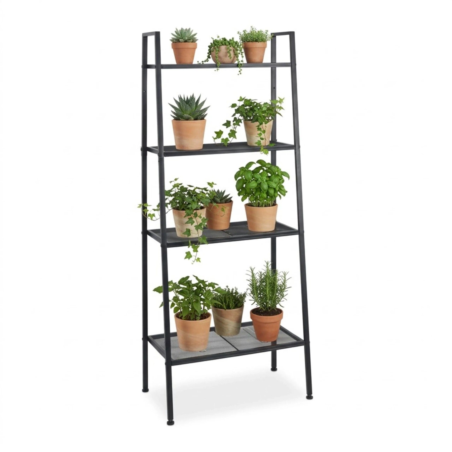 Relaxdays Leiterregal 4 Ebenen Stahl Schwarz Höhenverstellbar 148 cm x 60 cm x 35 cm