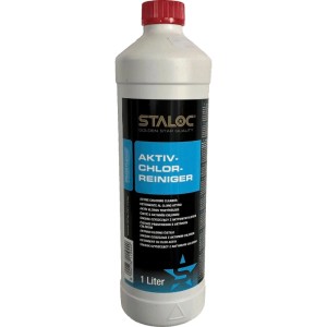 Staloc Aktiv-Chlorreiniger 1 l in weißer Flasche mit rotem Deckel. Entfernt Schimmel, desinfiziert. Für Reinigung.