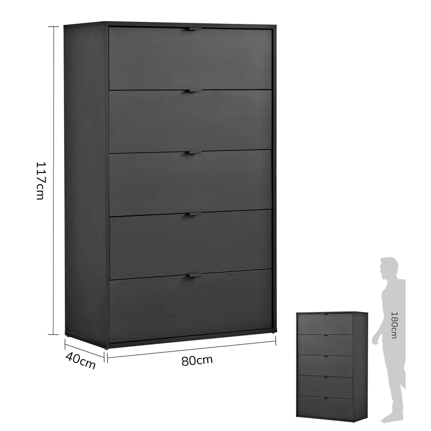 Mokebo Kommode mit 5 Schubladen in Anthrazit, vielseitig als Sideboard oder Highboard einsetzbar.
