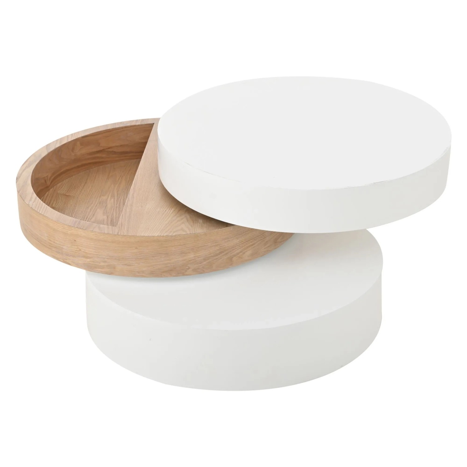 ModernLuxe Couchtisch mit Drehbarer Tischplatte 3 Ablageflächen Weidenholz Stauraum