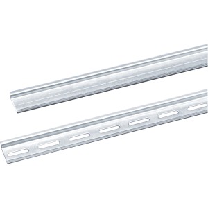 Gelochte Hutschiene, 2 m, für Verteiler-Zubehör. Verzinkt und passiviert.