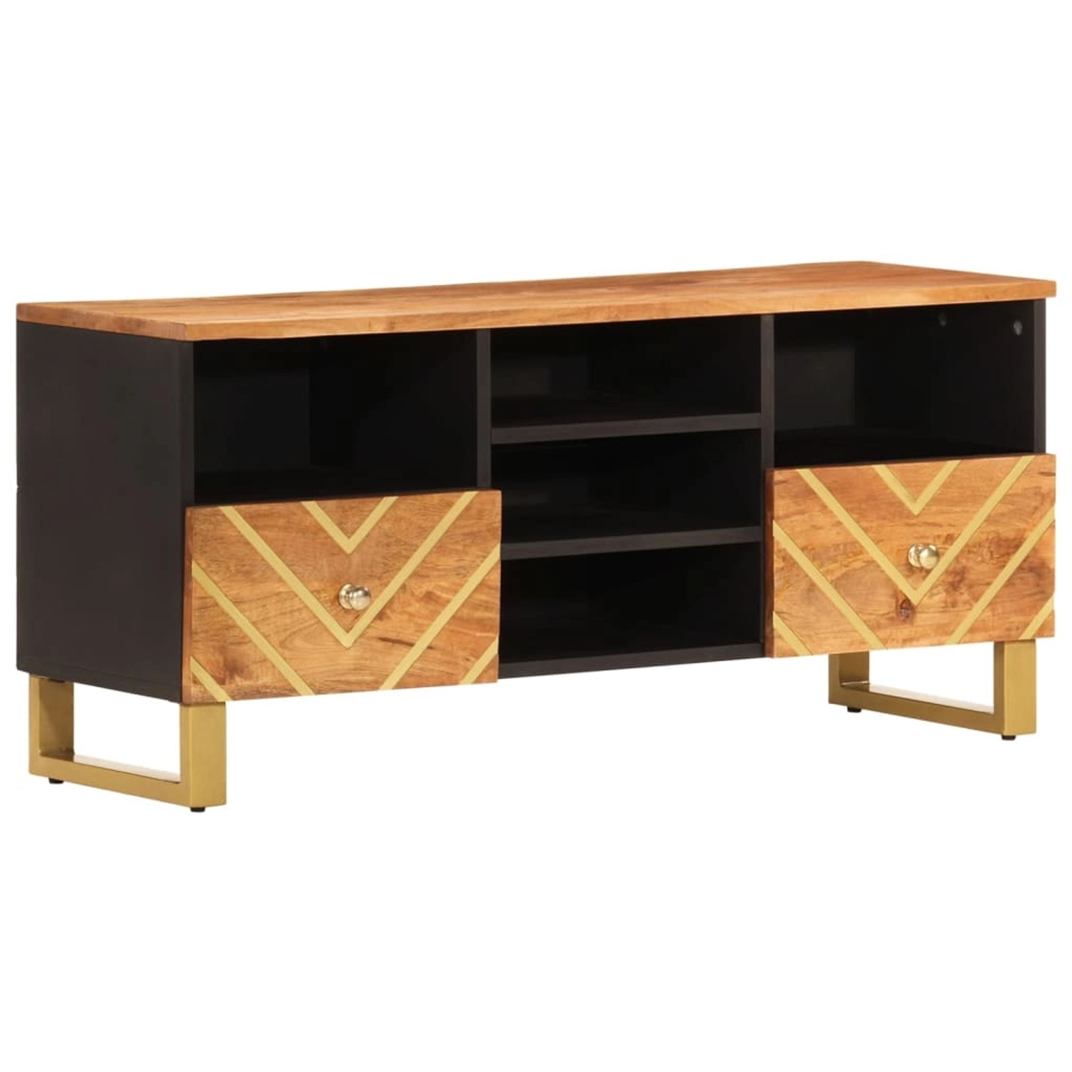 VidaXL TV-Schrank Braun und Schwarz 100x33,5x46 cm Massivholz Mango günstig online kaufen