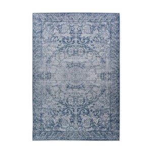Blauer Kurzflor Teppich im Vintage Design mit orientalischem Muster, 80x150 cm.