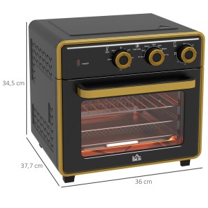 HOMCOM Minibackofen mit Umluft, 20L, schwarz/gold, mit Backblech und Krümelblech.