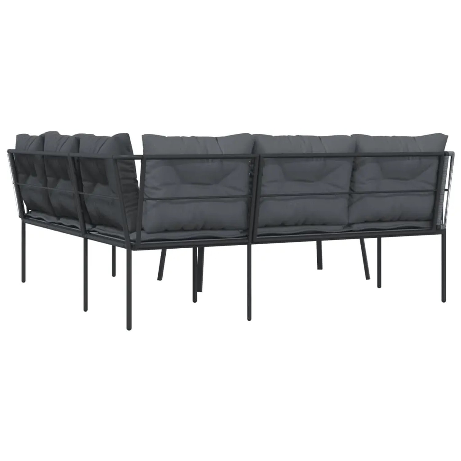 Schwarze vidaXL Garten Sofagarnitur mit Kissen, Stahl und Textilene, L-Form.
