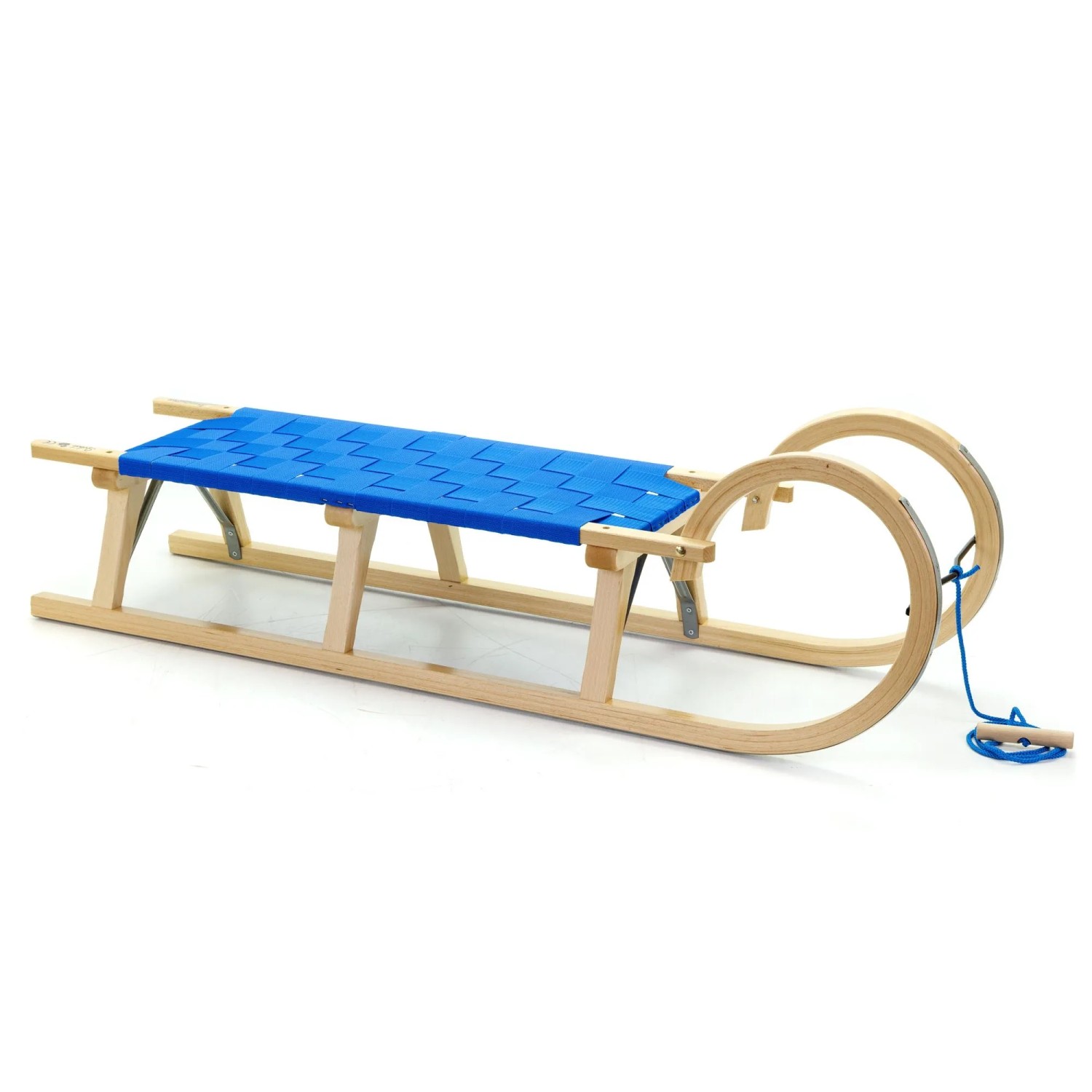 HolzFee Baran S 120 BB Schlitten Holz Hörnerschlitten Gurtsitz Blau