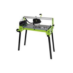 Grüne und silberne Zipper Fliesenschneidmaschine ZI-FS200-720 mit Diamantscheibe auf schwarzem Gestell für präzise Fliesenarbeiten.