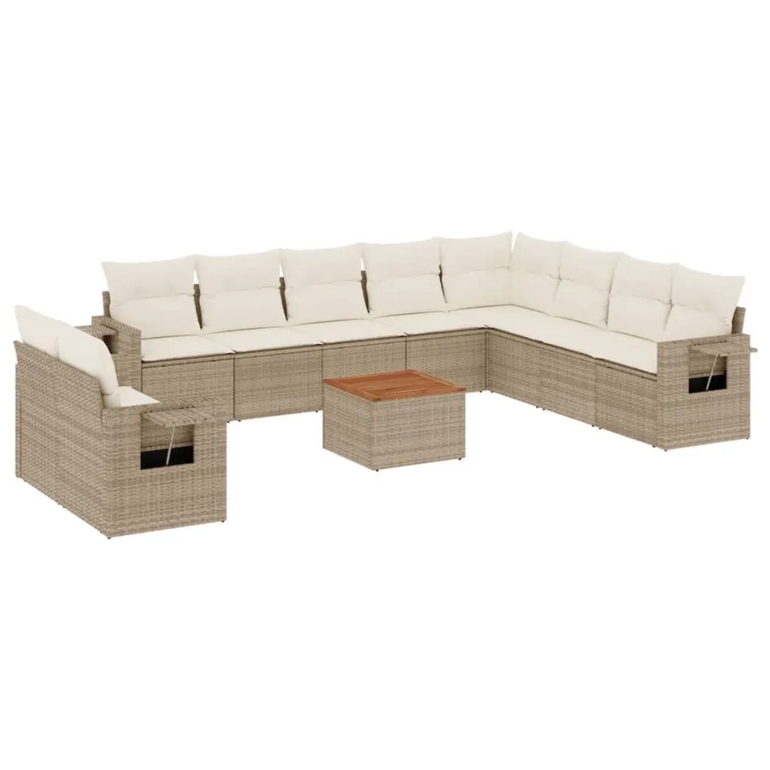 vidaXL 11-Tlg Garten-Sofagarnitur mit Kissen Beige Poly Rattan 3224637