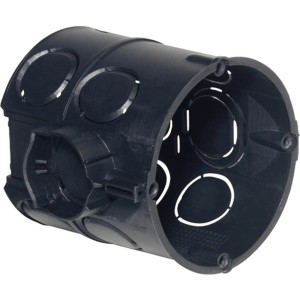 Schwarze Kaiser Schalterdose 60mm mit 4 Schraubdomen für Unterputzmontage.