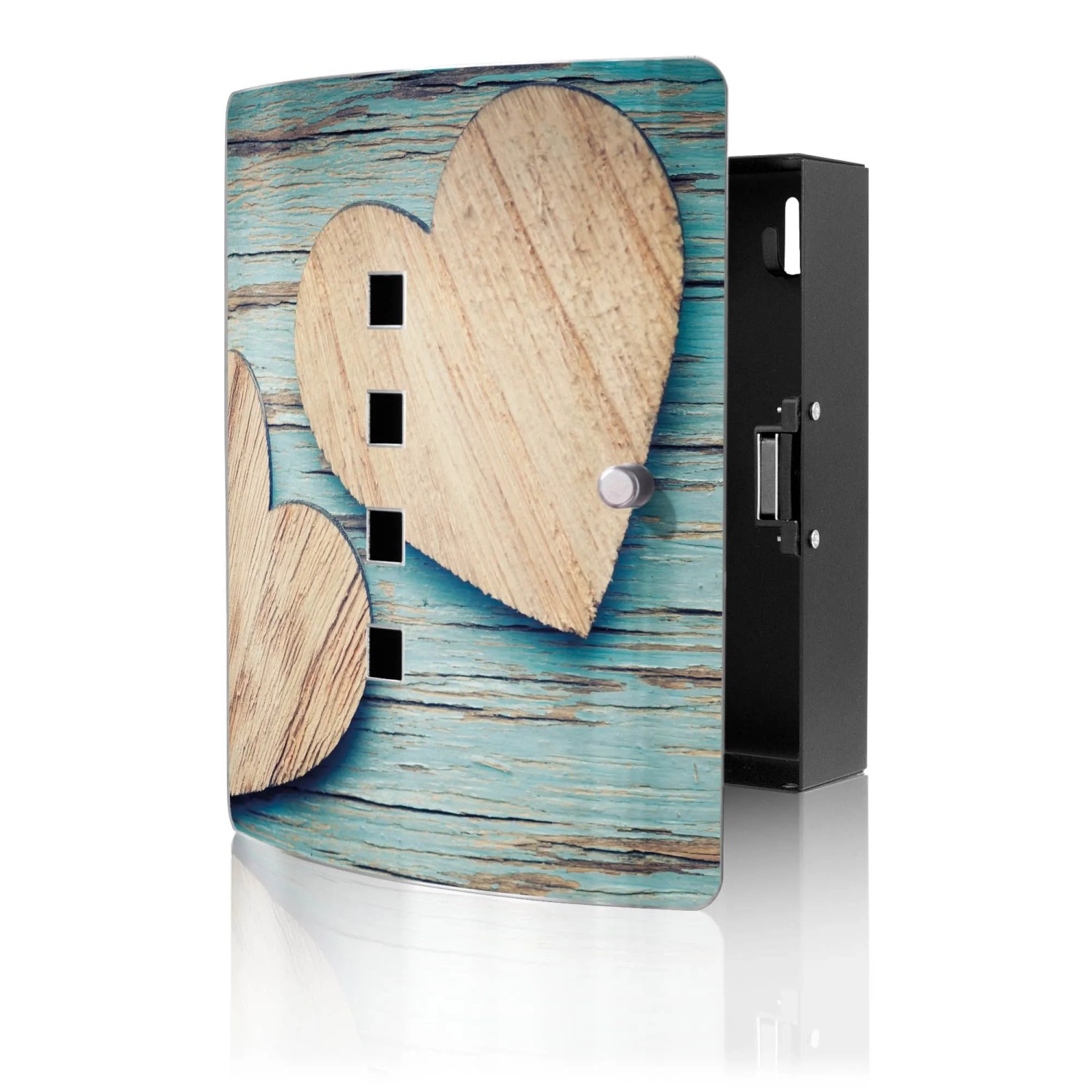 Banjado Design Schlüsselkasten Aus Edelstahl Für 10 Schlüssel 24x21,5x7cm Mit Magnetverschluss Motiv Holz Herzen