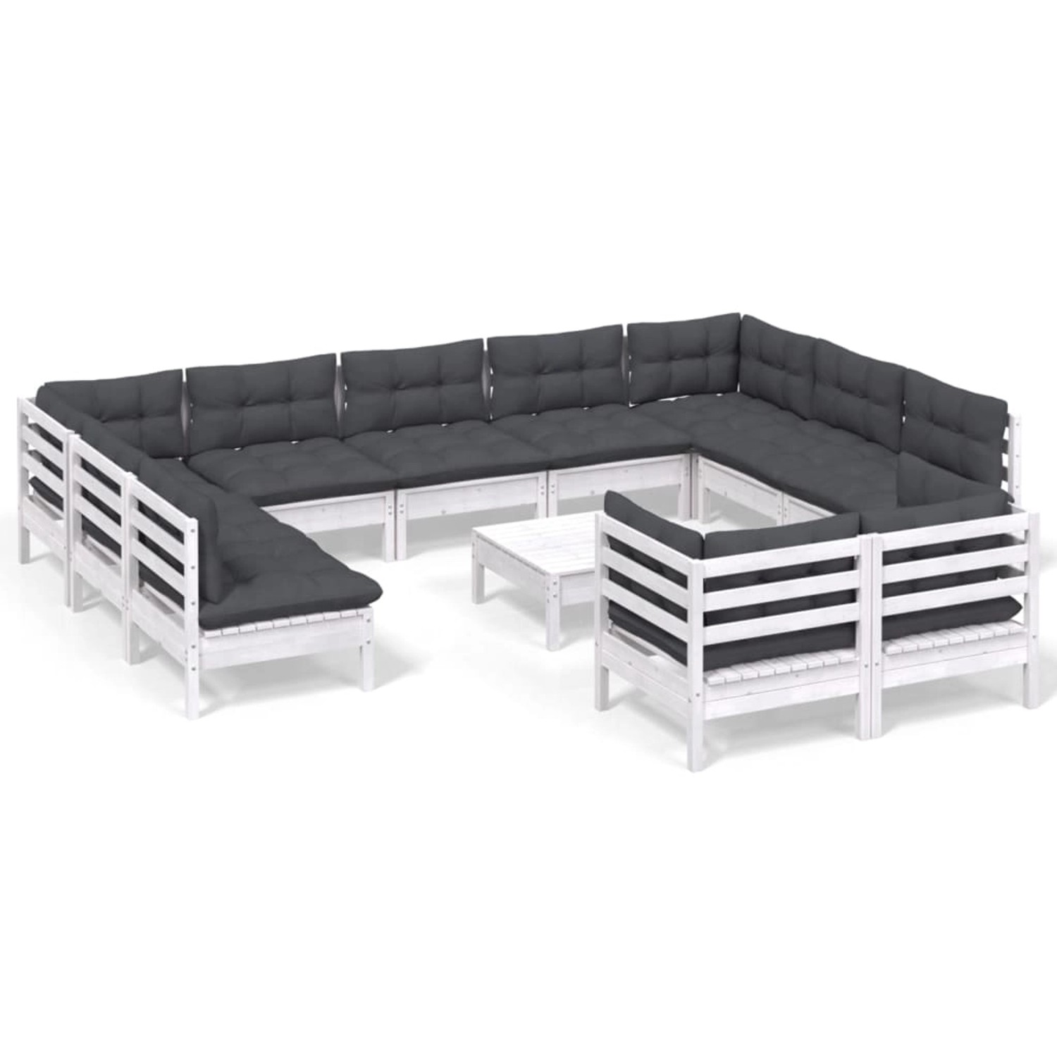 vidaXL 12-tlg Garten-Lounge-Set mit Kissen Weiß Kiefer Massivholz Modell 17 günstig online kaufen