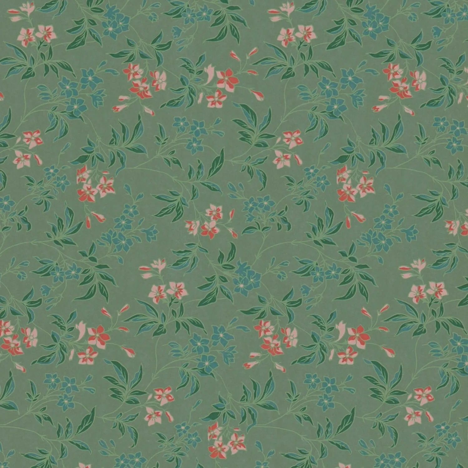 Image of PROFHOME 390631-GU Blumen Tapete Floral Matt Grün Orange Rosa Blau-Grün 0,53 m x 10,05 m 5,33 m2