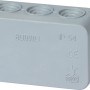 Grauer Abzweigkasten Aufputz, 75x45mm, IP54, mit 4 Anschlussmöglichkeiten für Innen- und Außenbereich.