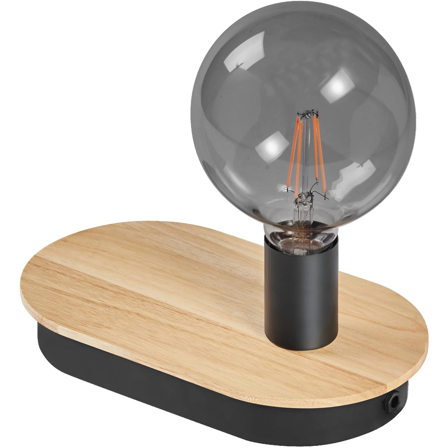 Ledvance Tischleuchte Decor Holz, braun-schwarz. LED-Lampe mit Holzfuß.