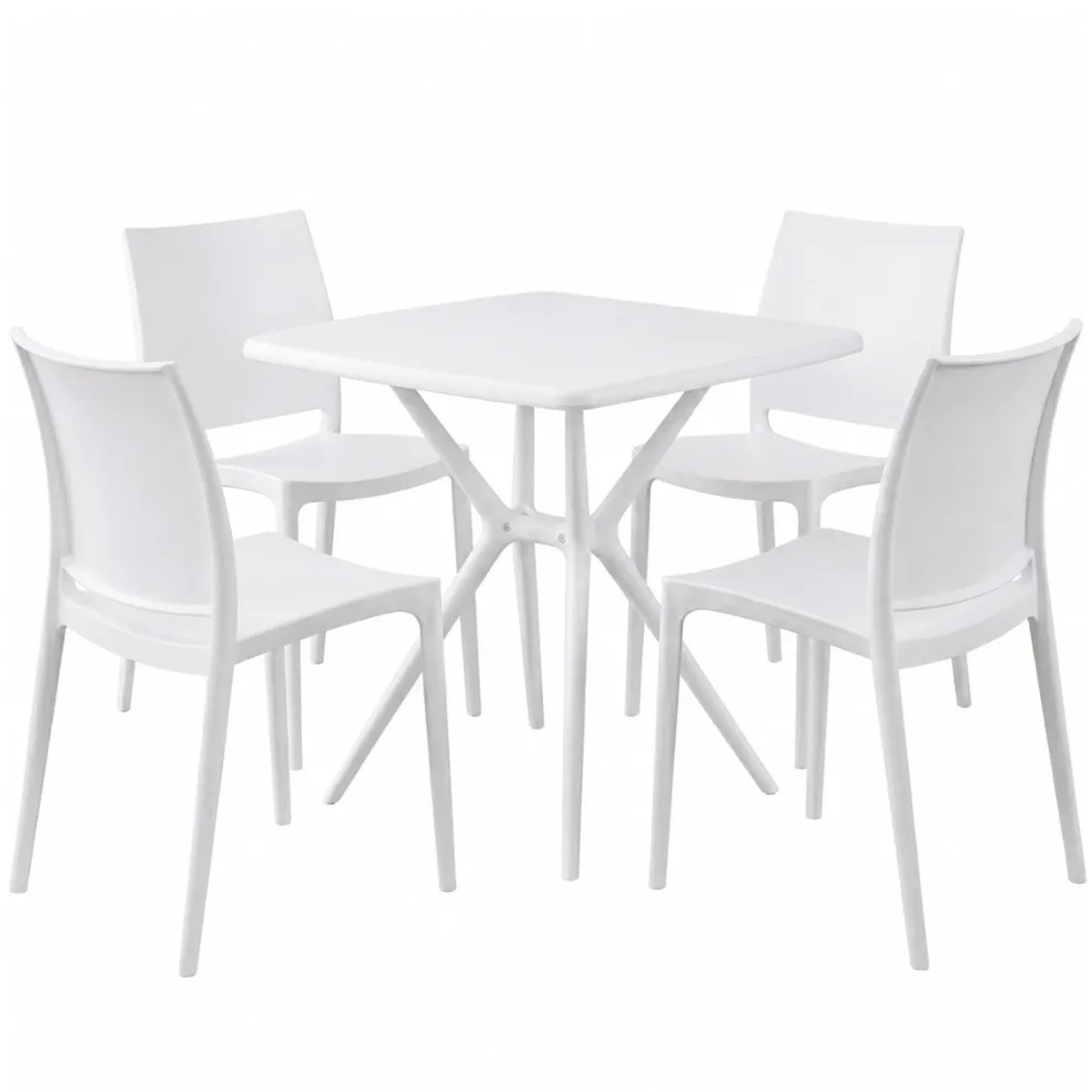 DELUKE Gartenmöbel-Set GRETA mit 4 Stühlen 156x156x81cm Kunststoff Weiß Balkonset Gartenset Tisch mit Stühlen Bistroset Outdoor