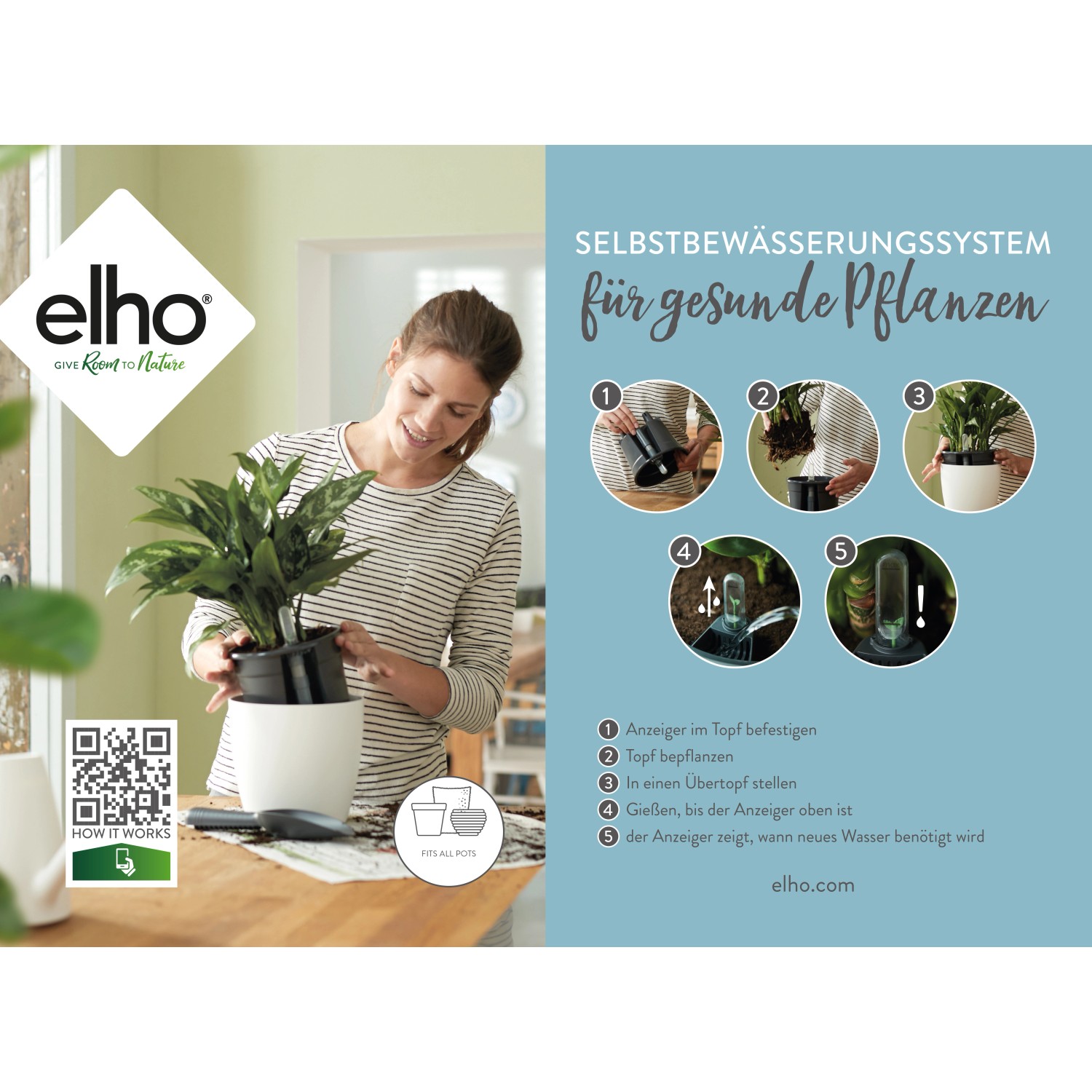 Elho Selbstbewässerungssystem, Ø 17cm, schwarz, für Pflanztöpfe: Einfache Pflanzenpflege mit Wasserstandsanzeige.