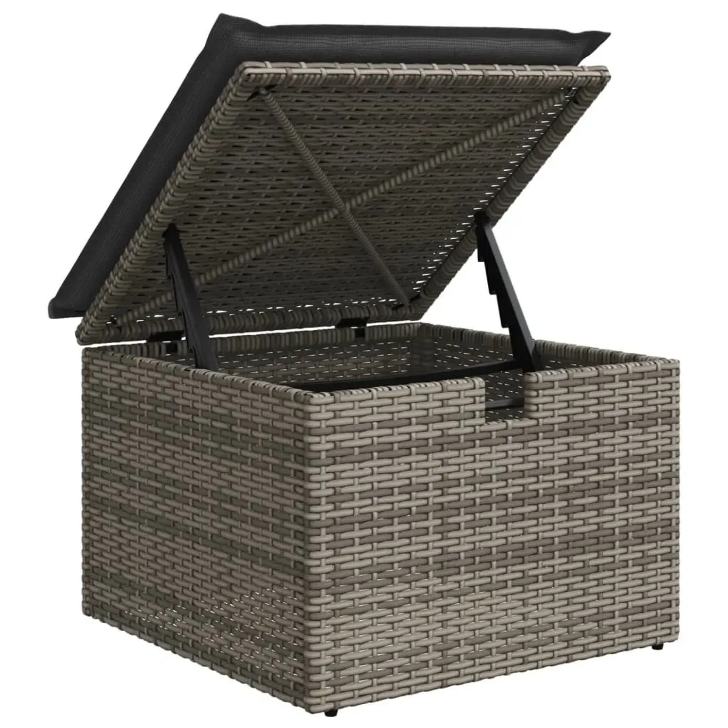 Grauer vidaXL Gartenmöbel Hocker mit Kissen und Stauraum, Poly Rattan.